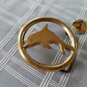 Penco Solid Brass Dolphin Belt Buckle